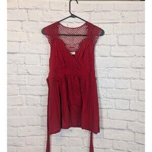 LEI Crochet Accent Tank Shirt Top Sleeveless Back Tie JR XL RED